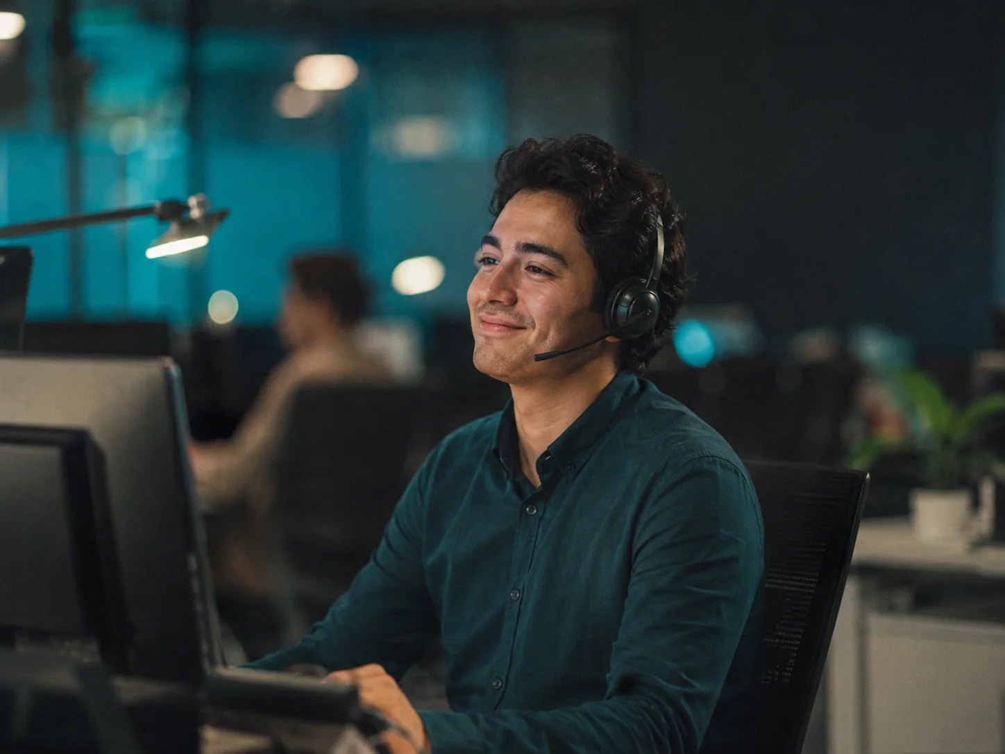 A support agent resolving a case on screen
