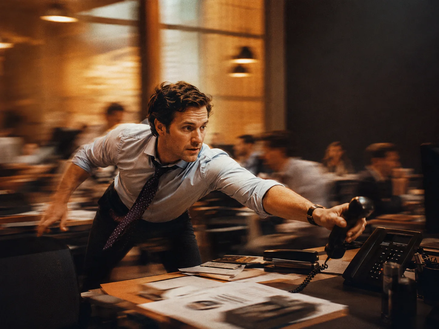 A sales rep working leads at a desk